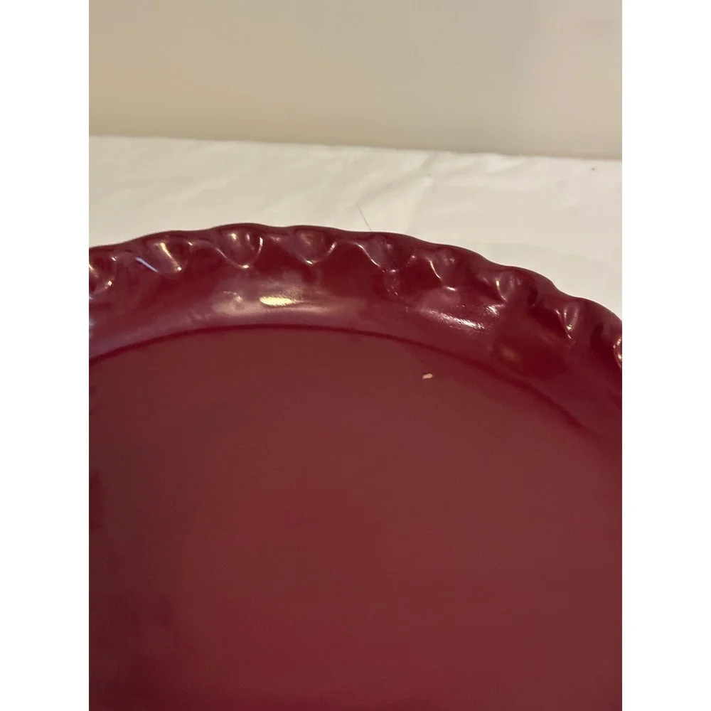 Bybee Pottery Burgundy Red Scalloped Rim Ceramic Pie Dish Signed BB